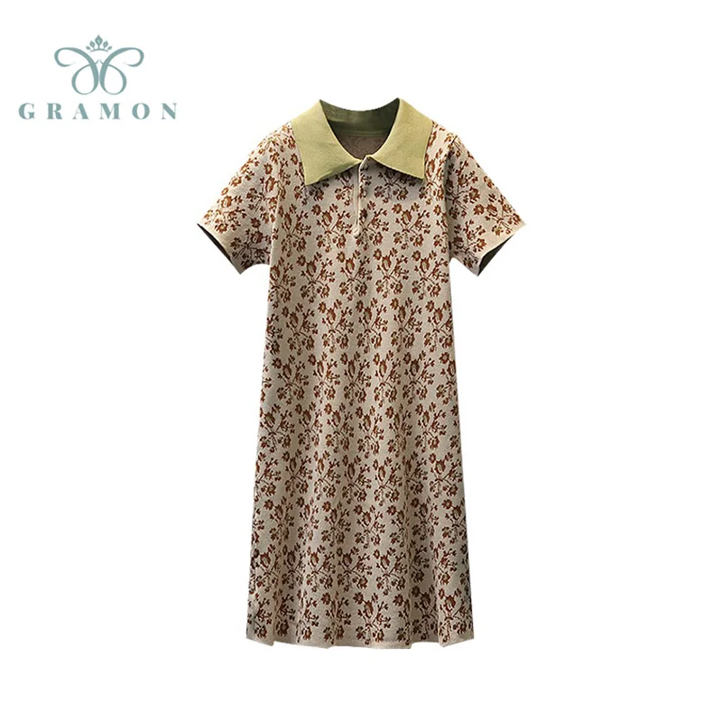 Women Dress 2021 Summer Plus Size Straight Dress Polo Collar Korean Fashion Vintage Casual Floral Printed T-shirt Dresses Female
Women Dress 2021 Summer Plus Size Straight Dress Polo Collar Korean Fashion Vintage Casual Floral Printed T-shirt Dresses Female