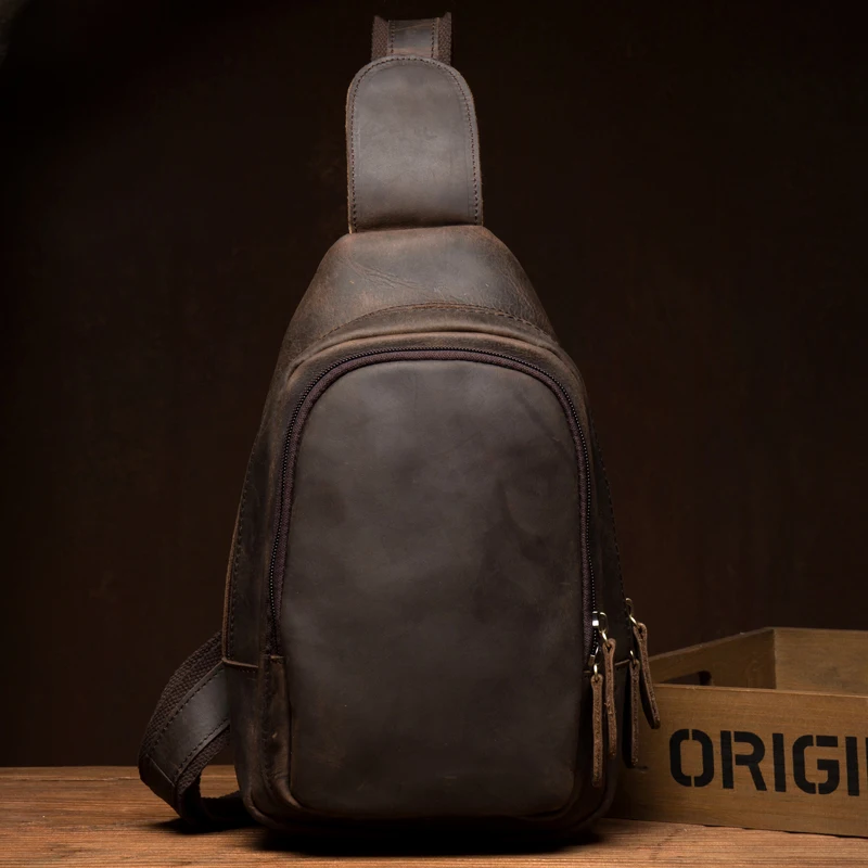 BOLEKE CrossBody Chest Bag Crazy Horse Leather Men bags Vintage Genuine Packs Retro Sling Bags Zipper Shoulder | Багаж и сумки