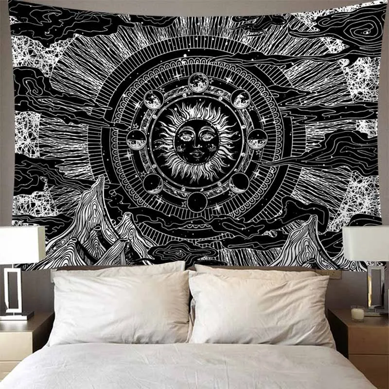 Psychedelic Space Mountain Tapestry Wall Hanging Retro Black White Thin Wall Art Cloth Sun and Moon Hippie Tapestry Wall Carpets
Psychedelic Space Mountain Tapestry Wall Hanging Retro Black White Thin Wall Art Cloth Sun and Moon Hippie Tapestry Wall Carpets