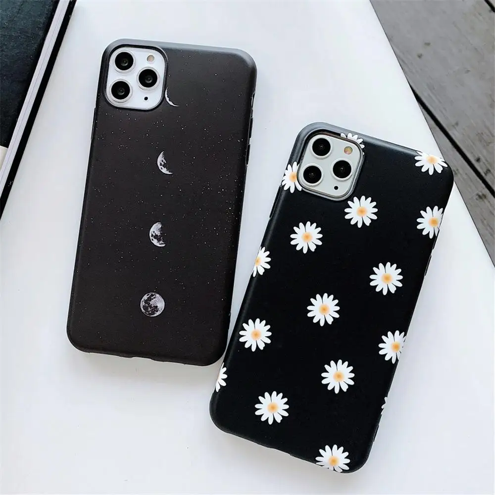 Черный чехол для телефона в стиле ретро ромашки цветы Луна Затмение iPhone 6 6s 7 8 Plus 11