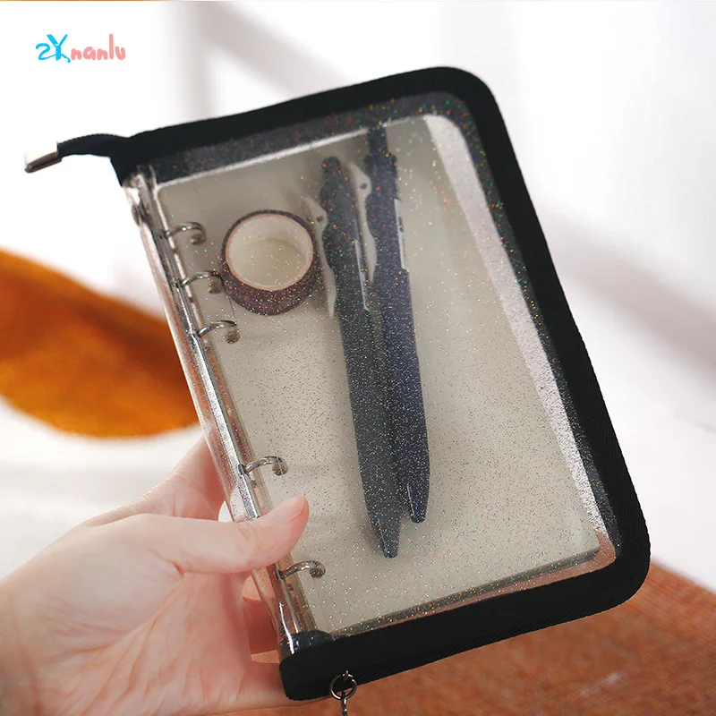 

A6 Spiral transparent PVC Notebook Cover Loose Diary Coil Ring Binder Filler Paper Seperate Planner Receive Bag Card Storage