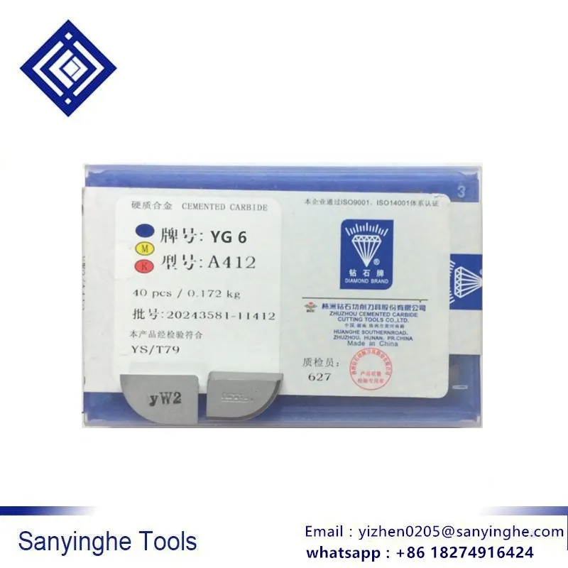 sanyinghe A412 YG6 cemented carbide tipped turning tool tungsten carbide cutting tips (40pcs/lots)
sanyinghe A412 YG6 cemented carbide tipped turning tool tungsten carbide cutting tips (40pcs/lots)