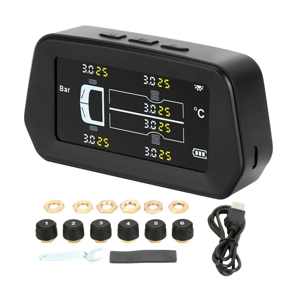 Alarm Tire Pressure Sensor Reliable Durable Monitoring System Solar Power Auto Security Tyre Pressure Control TPMS for 6 Tires
Alarm Tire Pressure Sensor Reliable Durable Monitoring System Solar Power Auto Security Tyre Pressure Control TPMS for 6 Tires