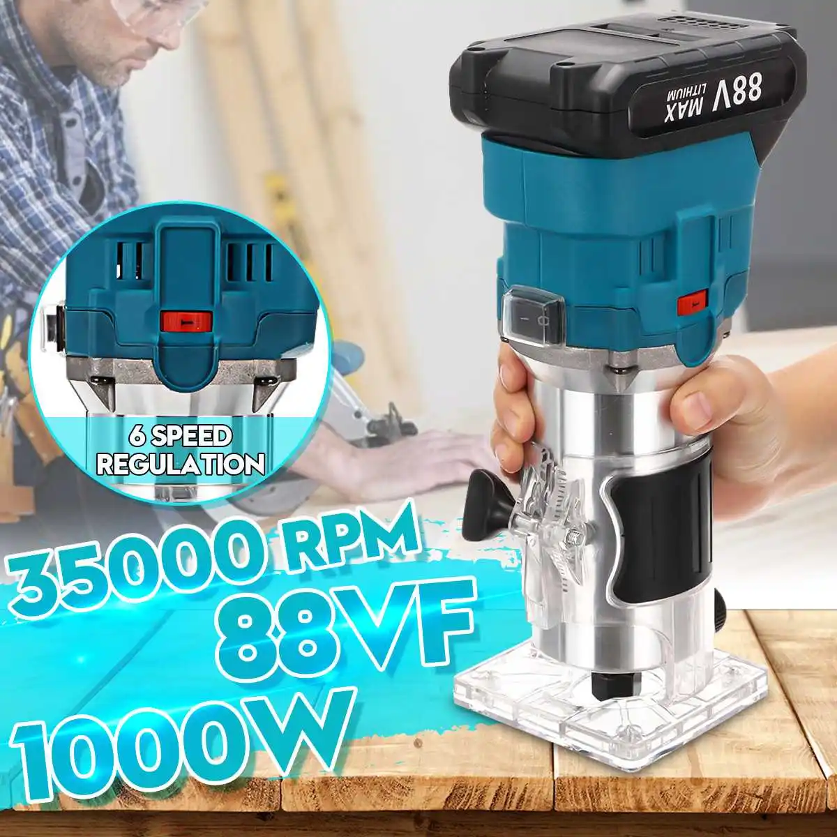 35000RPM 1000W Cordless Electric Trimmer Woodworking Engraving Slotting Trimming Milling Machine Wood Router For Makita Battery
35000RPM 1000W Cordless Electric Trimmer Woodworking Engraving Slotting Trimming Milling Machine Wood Router For Makita Battery