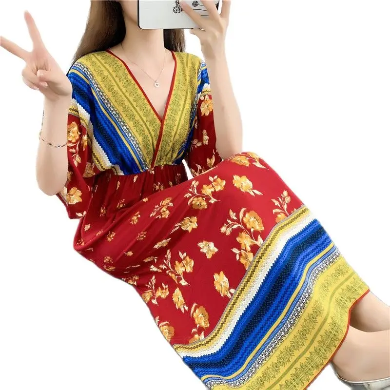 Длинное свободное шелковое хлопковое летнее платье с коротким рукавом, новинка 2022, повседневные женские платья больших размеров, пляжное п... 
Длинное свободное шелковое хлопковое летнее платье с коротким рукавом, новинка 2022, повседневные женские платья больших размеров, пляжное п...