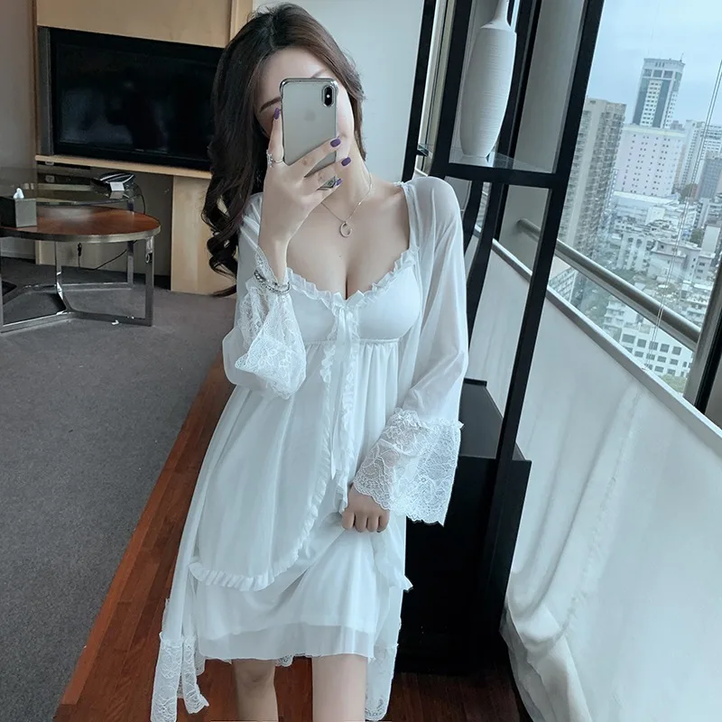 Women Fashion Sexy Casual Sweet Sling Cardigan Long Deep V-Neck Pajamas Nightdress 2/pce Set
Women Fashion Sexy Casual Sweet Sling Cardigan Long Deep V-Neck Pajamas Nightdress 2/pce Set