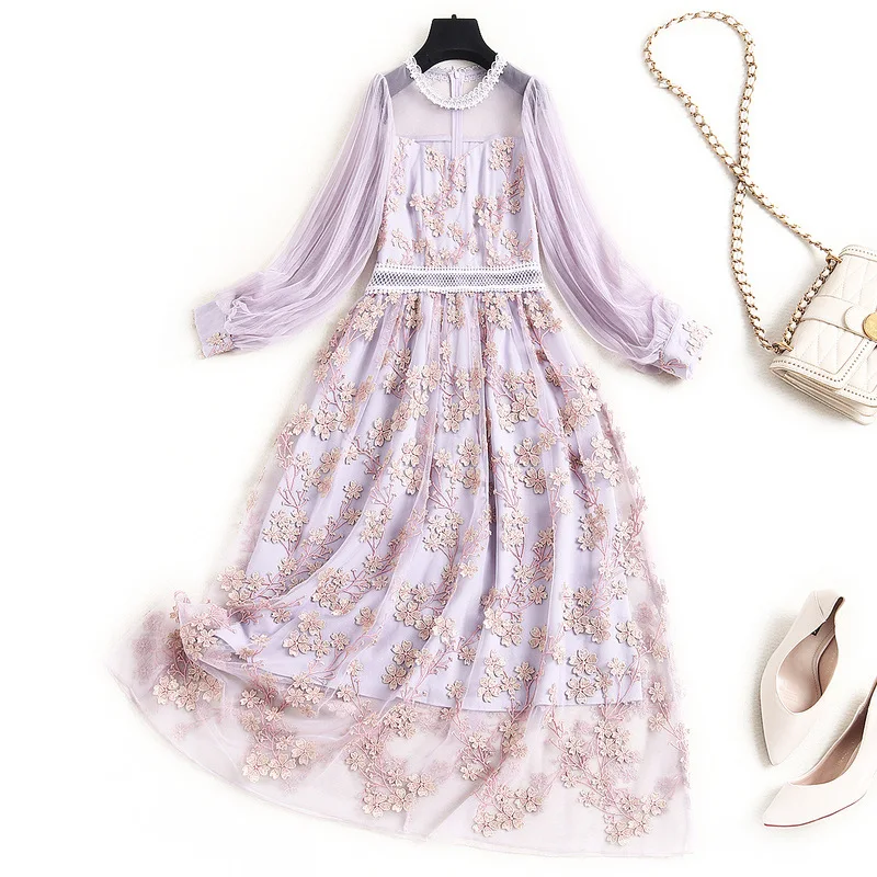 2021 Spring New Women Temperament Elegant European High End O Neck Wrist Sleeves Embroidery Floral Mesh Party Dress
2021 Spring New Women Temperament Elegant European High End O Neck Wrist Sleeves Embroidery Floral Mesh Party Dress