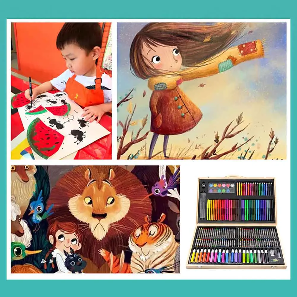 Design Art Drawing Sets Children'S Painting Wooden Box Colored Pens Crayon Art Set 180pcs Watercolor Pen Set Outer Box Handle
Design Art Drawing Sets Children'S Painting Wooden Box Colored Pens Crayon Art Set 180pcs Watercolor Pen Set Outer Box Handle