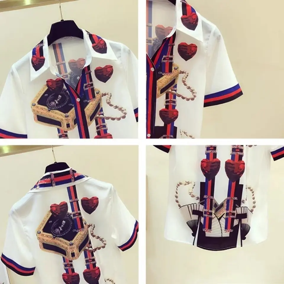 Summer 2021 Korean Fashion Women Blouses White Button Up Shirt Plus Size Printing Loose
Summer 2021 Korean Fashion Women Blouses White Button Up Shirt Plus Size Printing Loose
