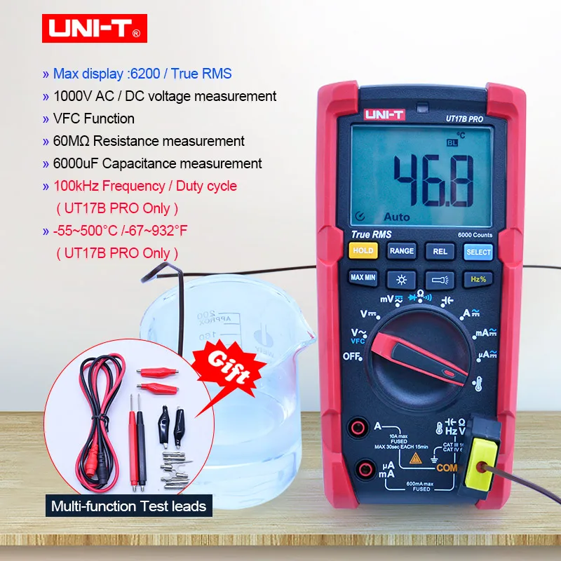 UNI-T True RMS Digital Multimeter UT15B PRO/UT17B PRO 1000V AC/DC 6000 Display Digits VFC 600V Dangerous Voltage Warning
UNI-T True RMS Digital Multimeter UT15B PRO/UT17B PRO 1000V AC/DC 6000 Display Digits VFC 600V Dangerous Voltage Warning