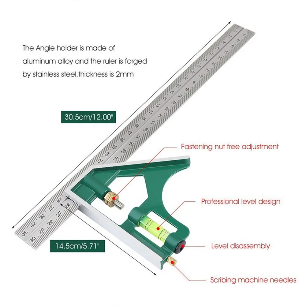 300MM Stainless Steel Ruler Multi-function Combination Square Green Ruler Tool Precision Measuring Tool for Sewing Foot Sewing
300MM Stainless Steel Ruler Multi-function Combination Square Green Ruler Tool Precision Measuring Tool for Sewing Foot Sewing