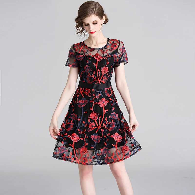 Sexy Women Summer Floral Embroidery Knee-Length Dress Sheer Mesh Vintage Boho A-line See-through 2020 Elegant work Vestidos
Sexy Women Summer Floral Embroidery Knee-Length Dress Sheer Mesh Vintage Boho A-line See-through 2020 Elegant work Vestidos