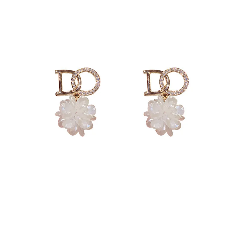 

1Pair DO Letter Shaped Studs Earrings Cyrstal Flower Dangle Earrings Jewelry Wedding Birthday Gift Earrings For Women