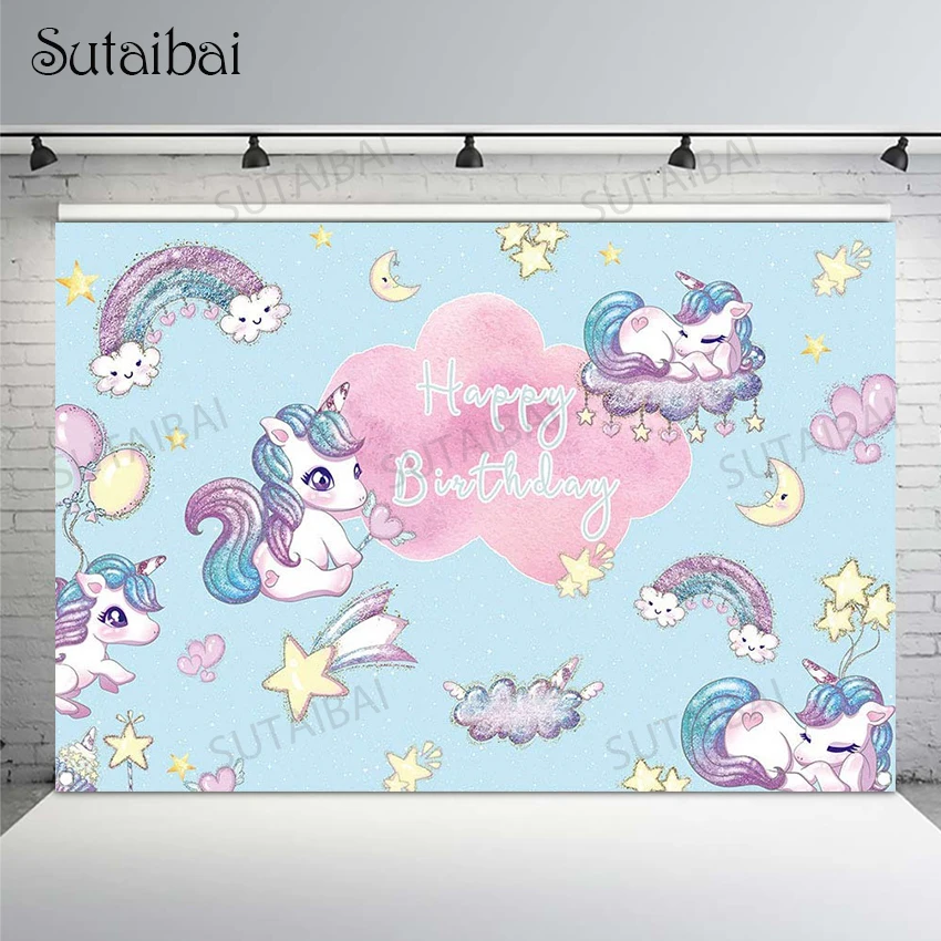 Candy Color Watercolor Unicorn Happy Birthday Backdrop Rainbow Clouds Stars Cartoon Girl Baby Birthday Party Decor Background
Candy Color Watercolor Unicorn Happy Birthday Backdrop Rainbow Clouds Stars Cartoon Girl Baby Birthday Party Decor Background