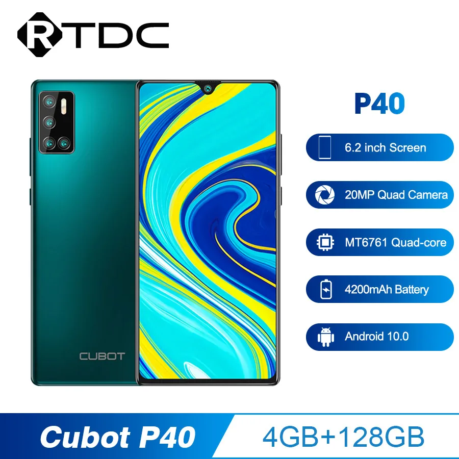 Фото Чехол для Cubot P40 6 2 "" HD + 4 Гб 128 ГБ 12MP Quad Камера смартфон NFC 4200 мАч Android 10 две sim