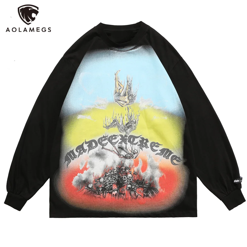 Aolamegs Sweatshirt Men Gothic Flame Skeleton Print Thin Pullover Couple Casual Oversized Long Sleeve Tee High Street Streetwear
Aolamegs Sweatshirt Men Gothic Flame Skeleton Print Thin Pullover Couple Casual Oversized Long Sleeve Tee High Street Streetwear