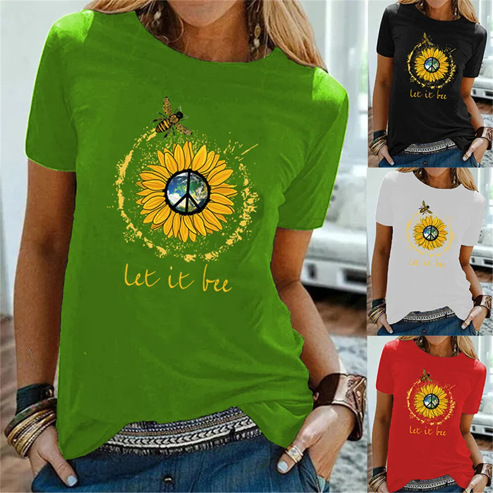 Let it Bee Printed T-Shirt Summer Loose Tshirt Casual Sunflower Pattern Short Sleeve Top For Harajuku Top Camiseta Mujer
Let it Bee Printed T-Shirt Summer Loose Tshirt Casual Sunflower Pattern Short Sleeve Top For Harajuku Top Camiseta Mujer