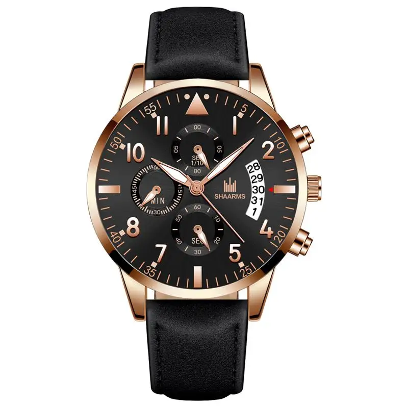Fashion Men Black Watch Leather Band Casual Watches Stainless Steel Analog Quartz Date Wristwatch Man Luxury Clock 2019 | Наручные часы