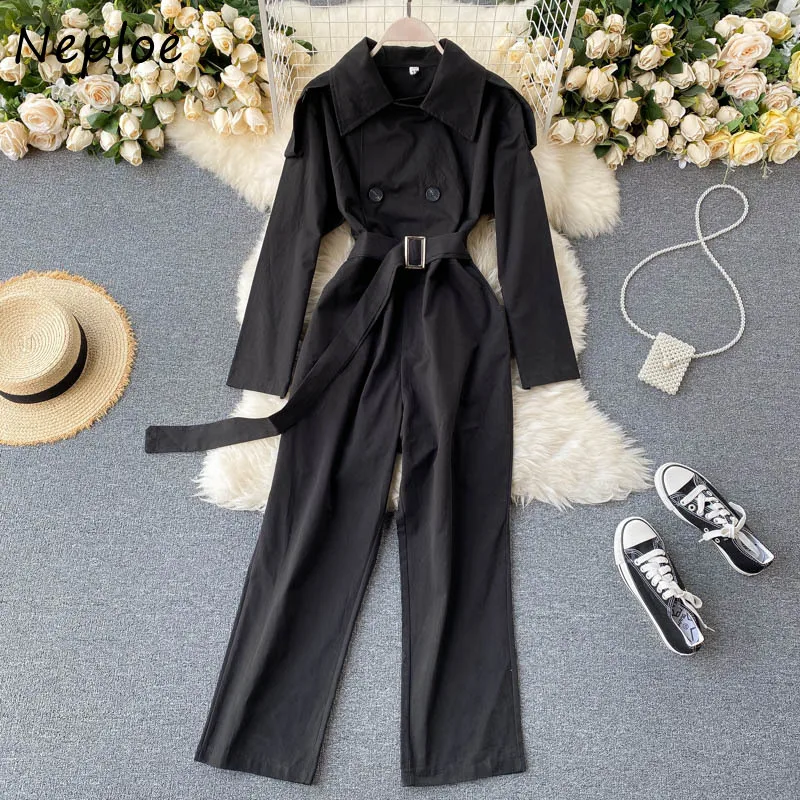 Neploe Elegant Notched Collar Double Breasted Chic Sashes Bodysuit Slim Waist Cargo Pants Hong Kong Style Retro Jumpsuit Women
Neploe Elegant Notched Collar Double Breasted Chic Sashes Bodysuit Slim Waist Cargo Pants Hong Kong Style Retro Jumpsuit Women