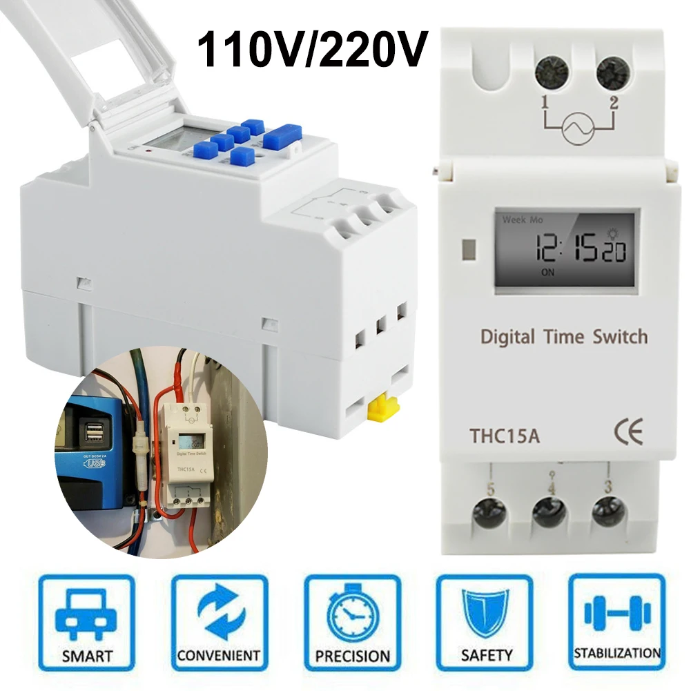 THC15A Digital Time Switch LCD DIN Programmable Weekly Daily Timer AC 110V/220V Time Relay Switch Rechargeable Timing Controller 
THC15A Digital Time Switch LCD DIN Programmable Weekly Daily Timer AC 110V/220V Time Relay Switch Rechargeable Timing Controller