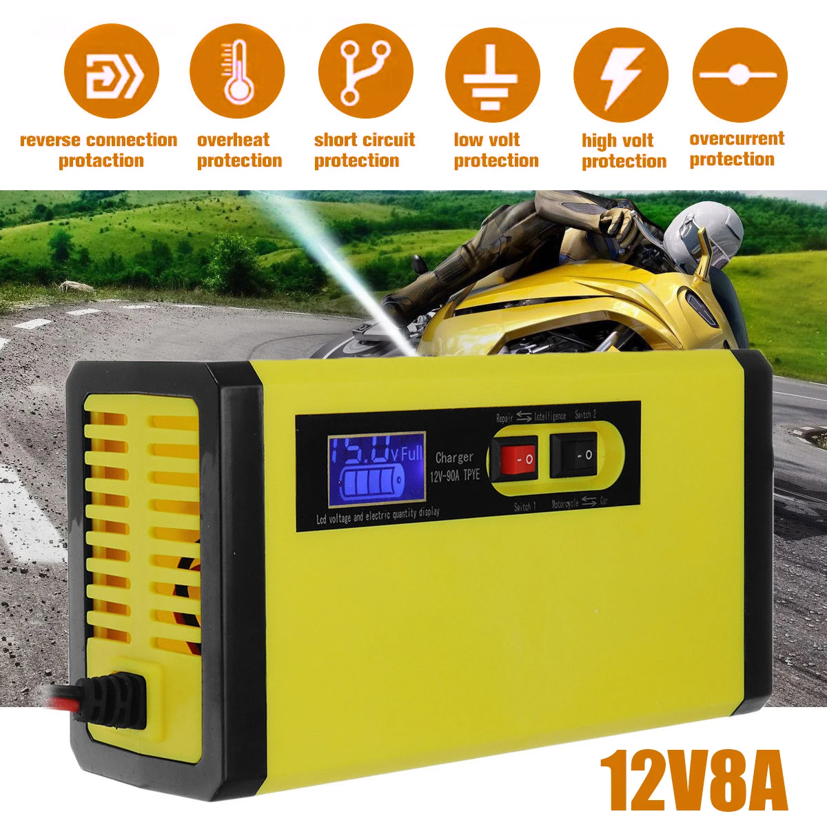 12V-24V 8A Full Automatic Battery-chargers Digital LCD Display Car Battery Chargers Power Puls Repair Chargers Wet Dry Lead Acid
12V-24V 8A Full Automatic Battery-chargers Digital LCD Display Car Battery Chargers Power Puls Repair Chargers Wet Dry Lead Acid