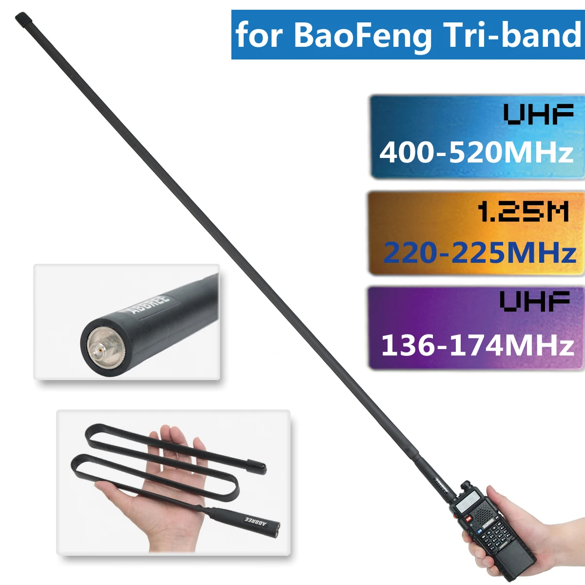 ABBREE Tri-band 144/222/435Mhz Foldable CS Tactical Antenna for Baofeng BF-R3 UV-82T UV-5RX3 UV-82X3 Walkie Talkie Radio
ABBREE Tri-band 144/222/435Mhz Foldable CS Tactical Antenna for Baofeng BF-R3 UV-82T UV-5RX3 UV-82X3 Walkie Talkie Radio