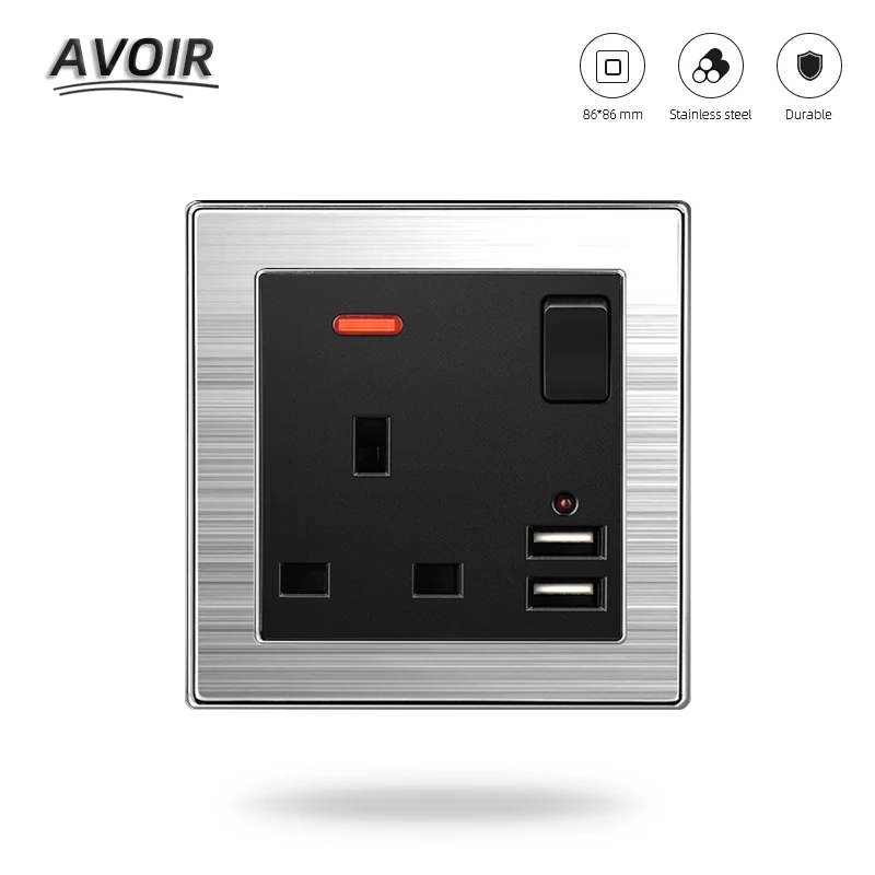 Avoir UK Standard Plug Socket 13A Dual USB Charging Port Power Wall Outlet Socket With Switch Stainless Steel Panel
Avoir UK Standard Plug Socket 13A Dual USB Charging Port Power Wall Outlet Socket With Switch Stainless Steel Panel