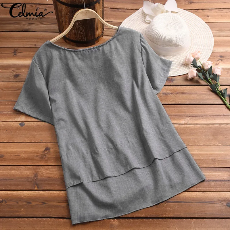 Celmia 2021 Summer Tops Women Vintage Blouses Casual O neck Short Sleeve Solid Shirts Loose Pleated Blusas Femininas Plus Size
Celmia 2021 Summer Tops Women Vintage Blouses Casual O neck Short Sleeve Solid Shirts Loose Pleated Blusas Femininas Plus Size