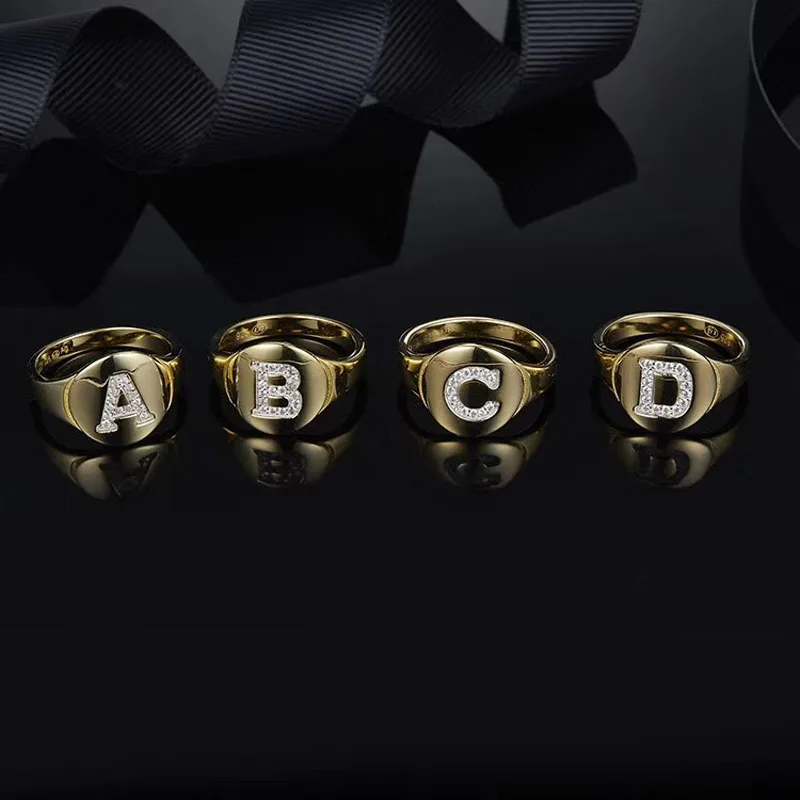 925 пробы серебра в форме буквы A-Z палец кольцо с кубическим цирконием A B C 26 букв