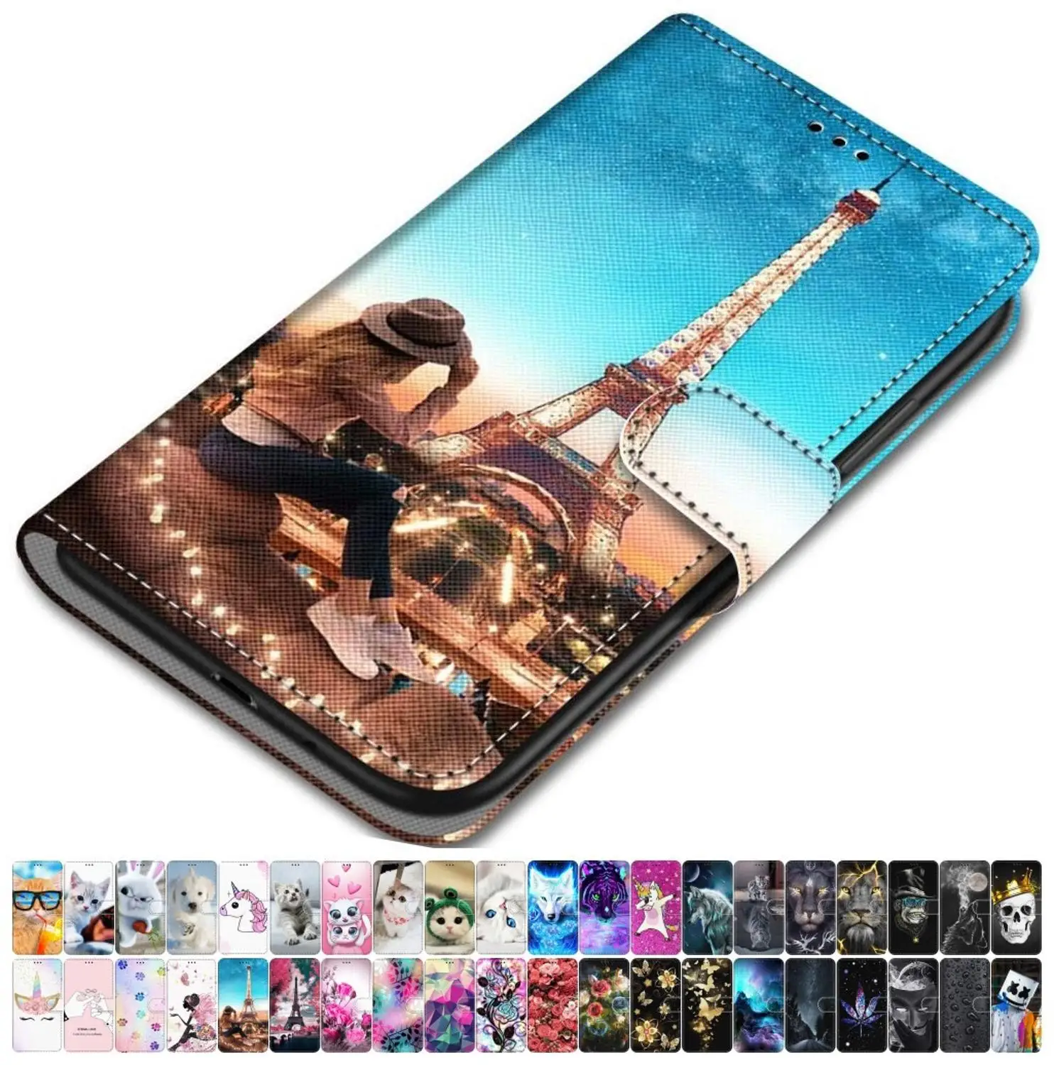 Чехол книжка для LG K8 2018 K9 K50 Q6 Plus Q60 кожаный с принтом|Бамперы| |