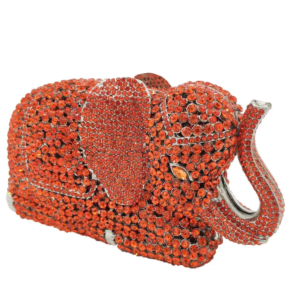 

Женский клатч с двойным цветком и оранжевым слоном, вечерние сумки и клатчи для торжественного ужина с кристаллами, свадебные сумочки