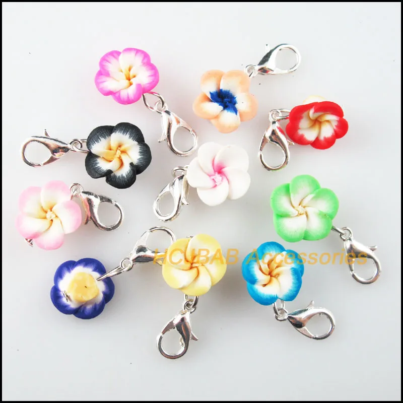 

20Pcs Mixed Fimo Polymer Clay Star Flower Charms Silver Plated With Clasps 12mm