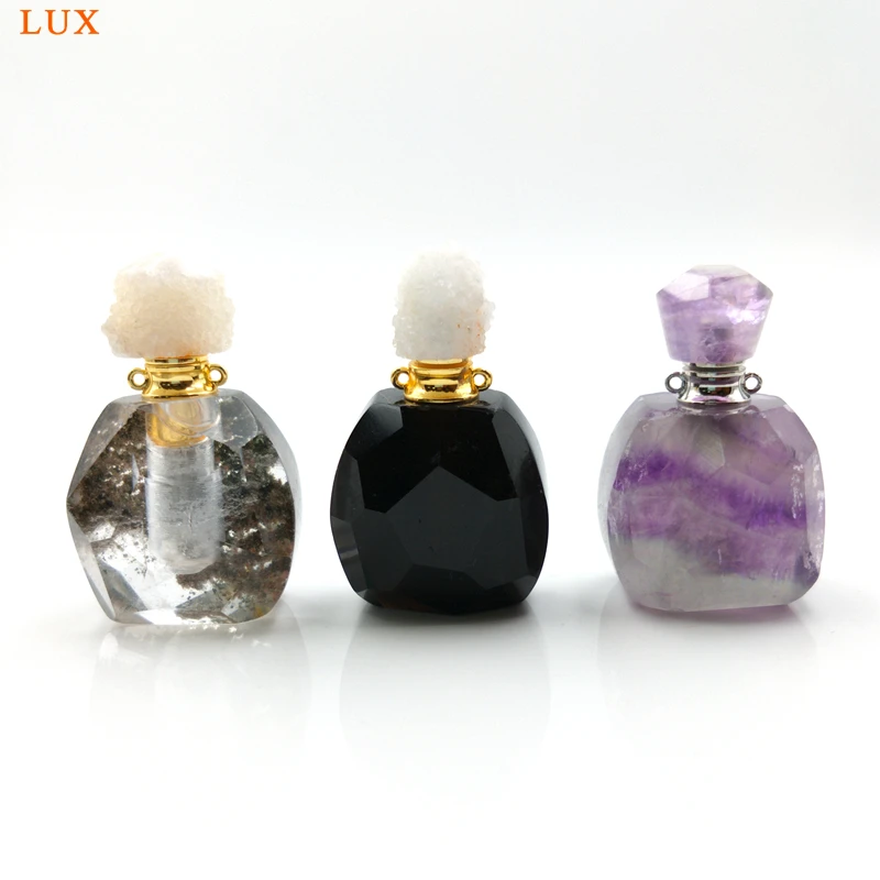 Hand carved Garden Crystal Perfume Bottle Pendants,obsidian fluorite Geode Druzy Caps Quartz Essential Oil Diffuser vial Jewelry
Hand carved Garden Crystal Perfume Bottle Pendants,obsidian fluorite Geode Druzy Caps Quartz Essential Oil Diffuser vial Jewelry