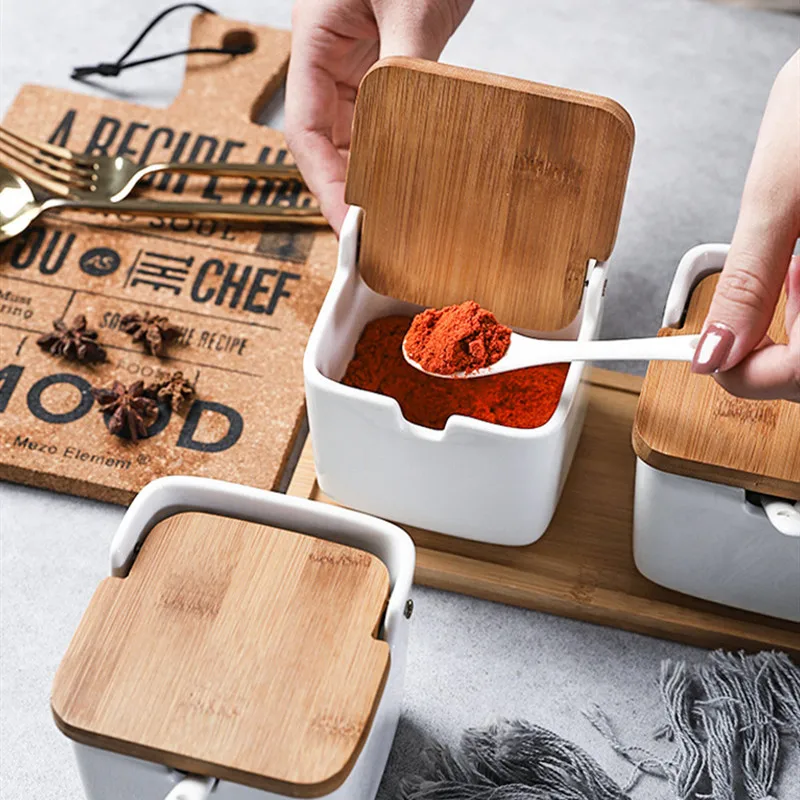 Ceramic Seasoning Pot Sugar Salt Storage Jar Bamboo Lid Square Round Shape Herbs Storage Can Kitchen Tools
Ceramic Seasoning Pot Sugar Salt Storage Jar Bamboo Lid Square Round Shape Herbs Storage Can Kitchen Tools