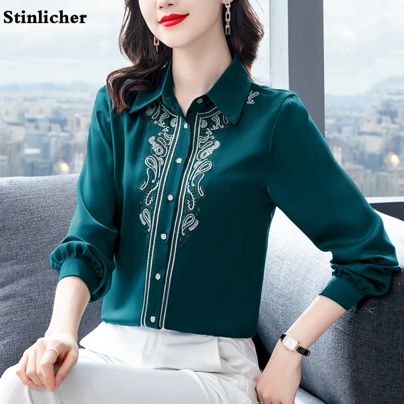 Casual satin silk blouse women shirts spring autumn long-sleeved flower embroidery shirts ladies elegant chiffon work shirts top
Casual satin silk blouse women shirts spring autumn long-sleeved flower embroidery shirts ladies elegant chiffon work shirts top