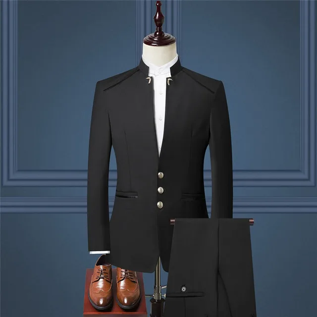 Men's Stand Collar Fashion Style Slim Fit Two Piece Suit Set / Male Zhong Shan Blazer Jacket Coat Pants Trousers 2 Pcs 2021
Men's Stand Collar Fashion Style Slim Fit Two Piece Suit Set / Male Zhong Shan Blazer Jacket Coat Pants Trousers 2 Pcs 2021
