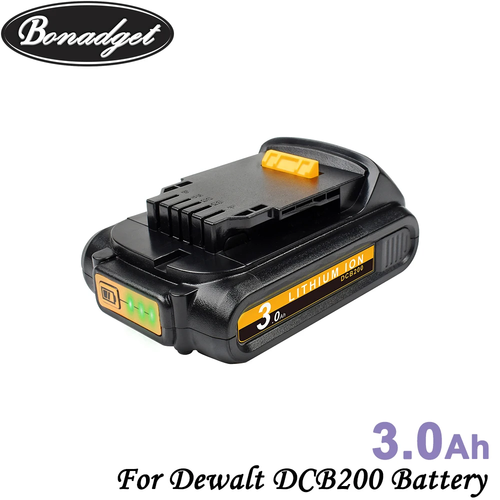 Bonadget 20V 3000mAh DCB200 литиевая батарея для DEWALT DCB203 DCB181 DCB180 DCB201 2 аккумуляторная