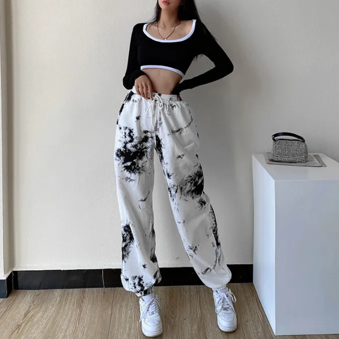 2021 new spring and summer tie dyeing female student trend versatile casual pants