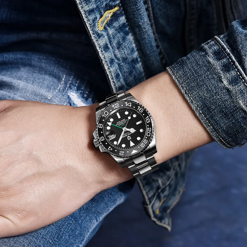 PAGANI DESIGN Men Stainless Steel Watch Sapphire Crystal Ceramic bezel GMT Automatic Mens Watches Luxury Mechanical Wristwatch | Наручные