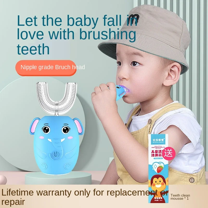 Children's electric toothbrush U-shaped brush head fully automatic cleaning USB charging waterproof brushing baby toothbrush 
Children's electric toothbrush U-shaped brush head fully automatic cleaning USB charging waterproof brushing baby toothbrush