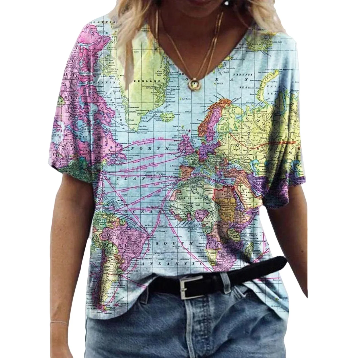 2021 Women's T-shirt Map Location Printing T-shirt Summer V-neck Short-sleeved Casual Personality Tops S-5XL Plus Size
2021 Women's T-shirt Map Location Printing T-shirt Summer V-neck Short-sleeved Casual Personality Tops S-5XL Plus Size