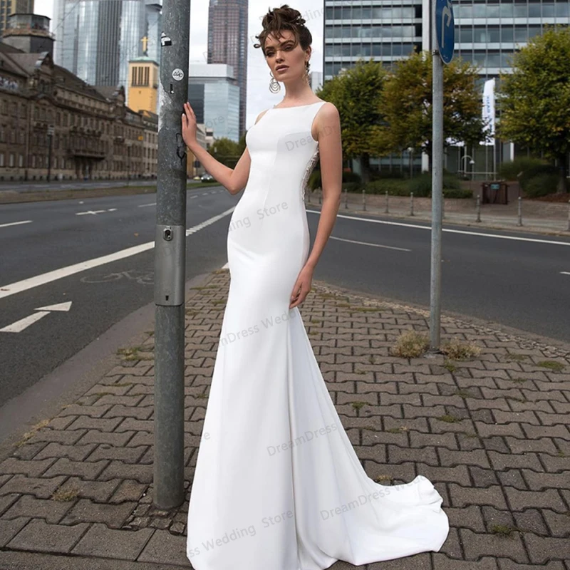 Sexy Wedding Dress Mermaid Sleeveless 2021 Sweep Train Bridal Gown Satin Robe De Mariage For Women Custom Made Beach Cheap
Sexy Wedding Dress Mermaid Sleeveless 2021 Sweep Train Bridal Gown Satin Robe De Mariage For Women Custom Made Beach Cheap