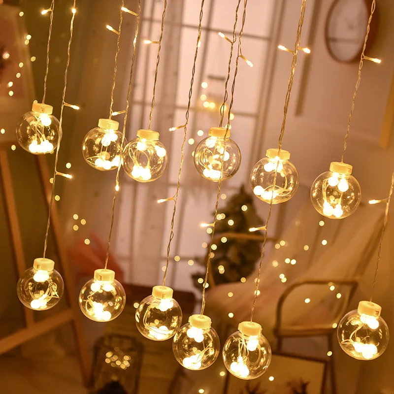 

LED Fairy Wishing Ball Window Curtain String Light Christmas Twinkle Garland Lamp String Plug Powered for Holiday Wedding Decor