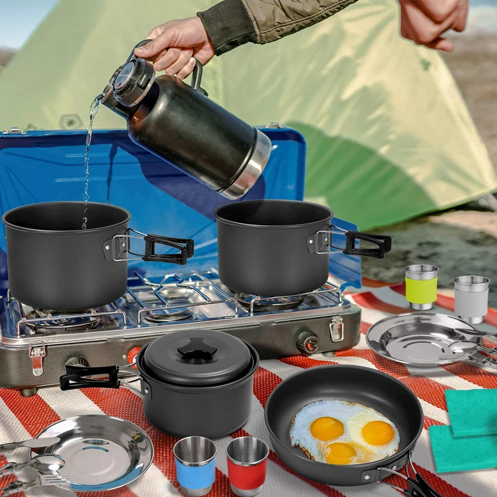 Camping Pot Barbecue Cookware Portable Picnic Stove Set for Backpacking Hiking Outdoor Cooking Non-stick Bowls black 17PCS 
Camping Pot Barbecue Cookware Portable Picnic Stove Set for Backpacking Hiking Outdoor Cooking Non-stick Bowls black 17PCS