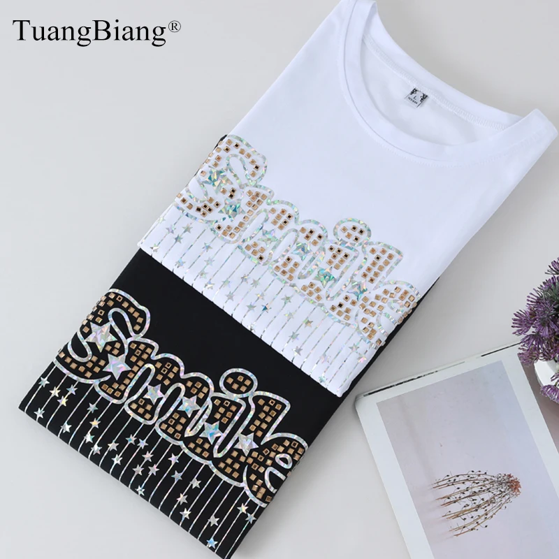 Letter Diamonds Star Printing Women Cotton T-Shirt 2021 Short Sleeve Shining Rhinestone Tshirt Female O-Neck Tassel Fashion Tops
Letter Diamonds Star Printing Women Cotton T-Shirt 2021 Short Sleeve Shining Rhinestone Tshirt Female O-Neck Tassel Fashion Tops