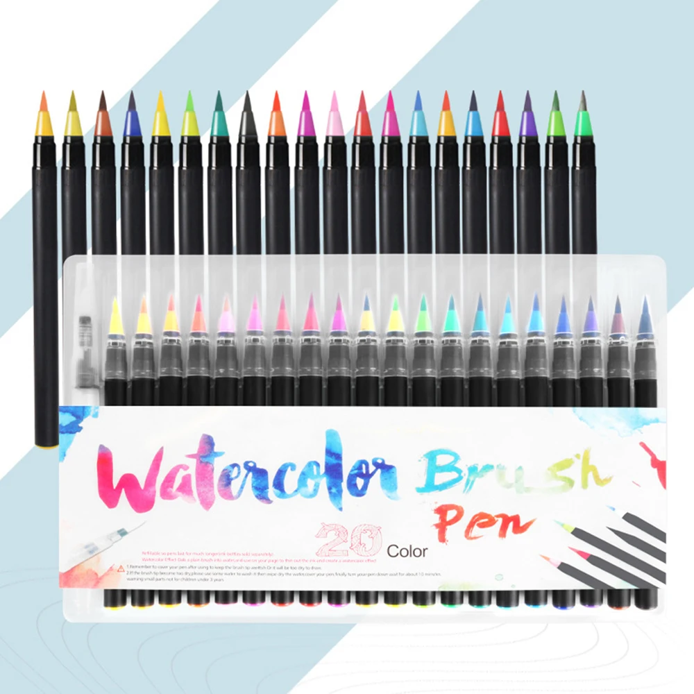 

20 цветов/коробка, маркер для рисования ручек, набор мягких ручек-кистей акварельных маркеров, художественные канцелярские принадлежности к...