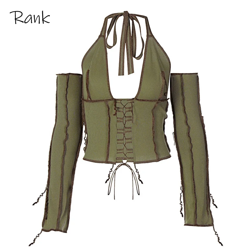 2020 Patchwork Bandage Cut Out Sexy Crop Top Autumn Winter Women Fashion Streetwear Halter Y2K Tshirt Club Tees Graphic T Shirts
2020 Patchwork Bandage Cut Out Sexy Crop Top Autumn Winter Women Fashion Streetwear Halter Y2K Tshirt Club Tees Graphic T Shirts