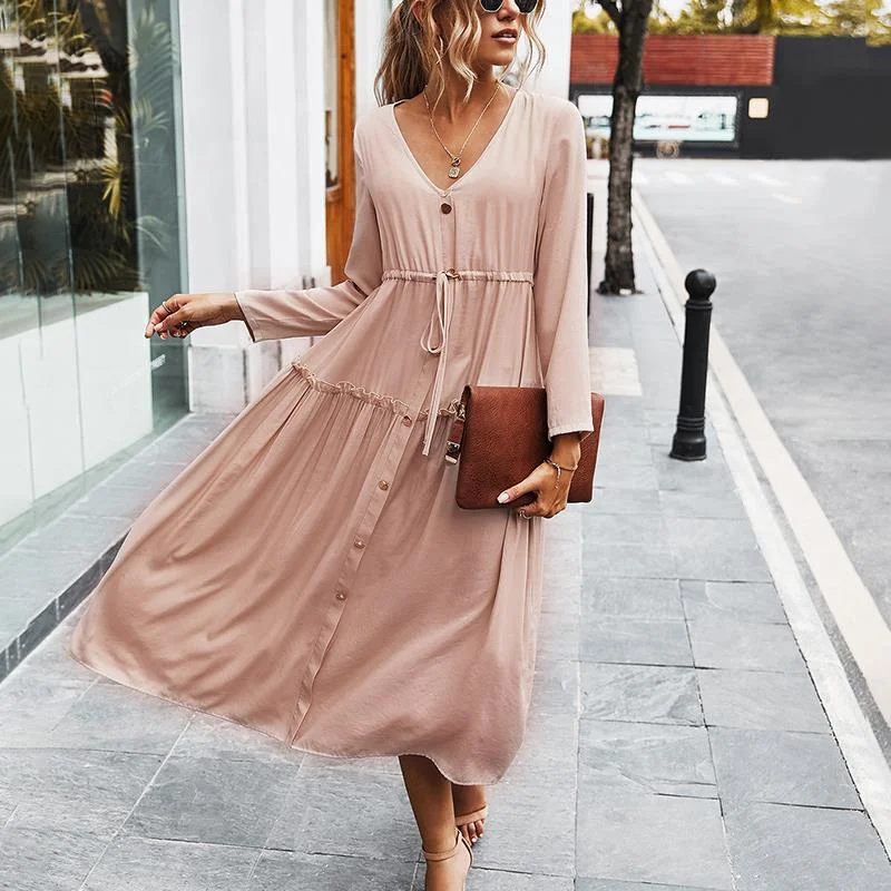 Fashion Dress Women Boho Solid Color Women's Dresses V Neck Long Sleeve Beach Loose Dress Button-up Bandage Soft Female Outfits
Fashion Dress Women Boho Solid Color Women's Dresses V Neck Long Sleeve Beach Loose Dress Button-up Bandage Soft Female Outfits
