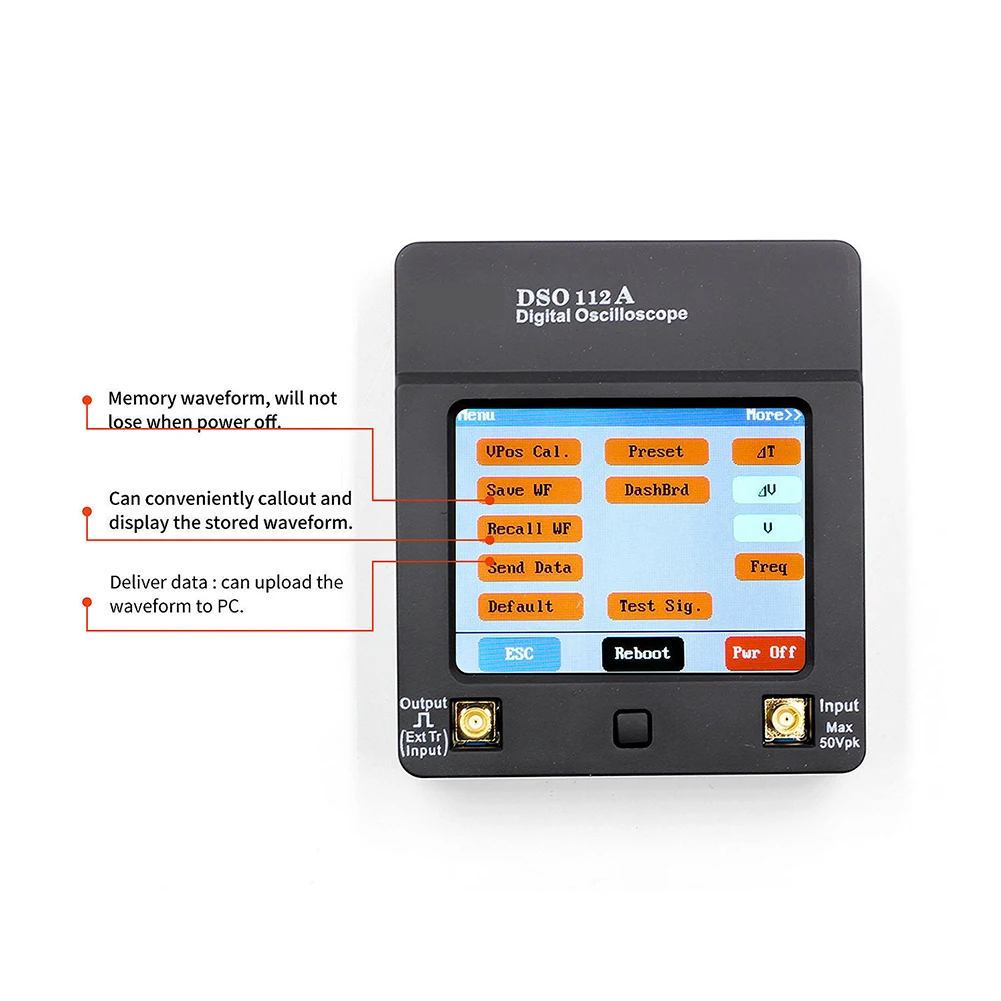 

DSO112A Durable Digital Storage Mini 2MHz Oscilloscope Tools 5Msps USB Handheld Touch Screen Analyzer Portable Stable