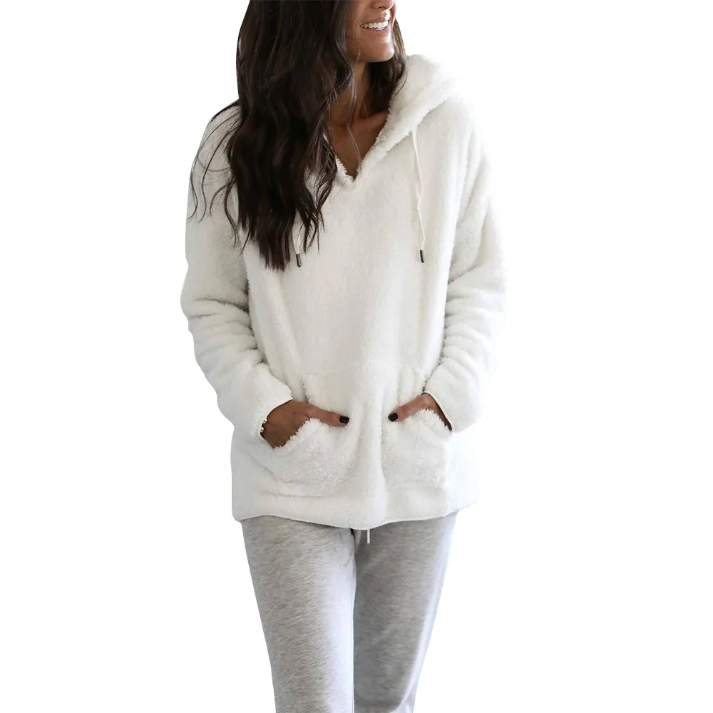 Fashion Hoodies for Women Pockets Decor V-Neck Long Sleeve 2020 Casual Loose Warm Comfortable Plush Tops Female White Clothing
Fashion Hoodies for Women Pockets Decor V-Neck Long Sleeve 2020 Casual Loose Warm Comfortable Plush Tops Female White Clothing